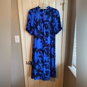 EUC Anthropologie Midi Dress in Blue/Navy Floral Print, Size XS